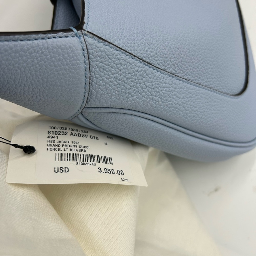 Women's Gucci, Jackie, 1961 hobo bag medium size light blue grain calf skin NWT - Picture 13 of 16